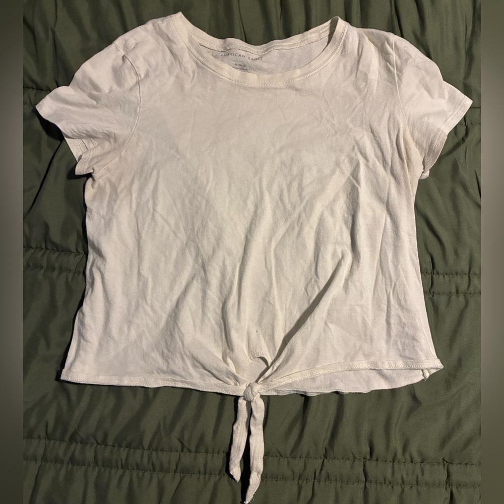 American Eagle Casual White Tie-Front Top
